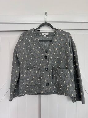 Madewell Gray Sweater with Cream Pom-Pom Dots